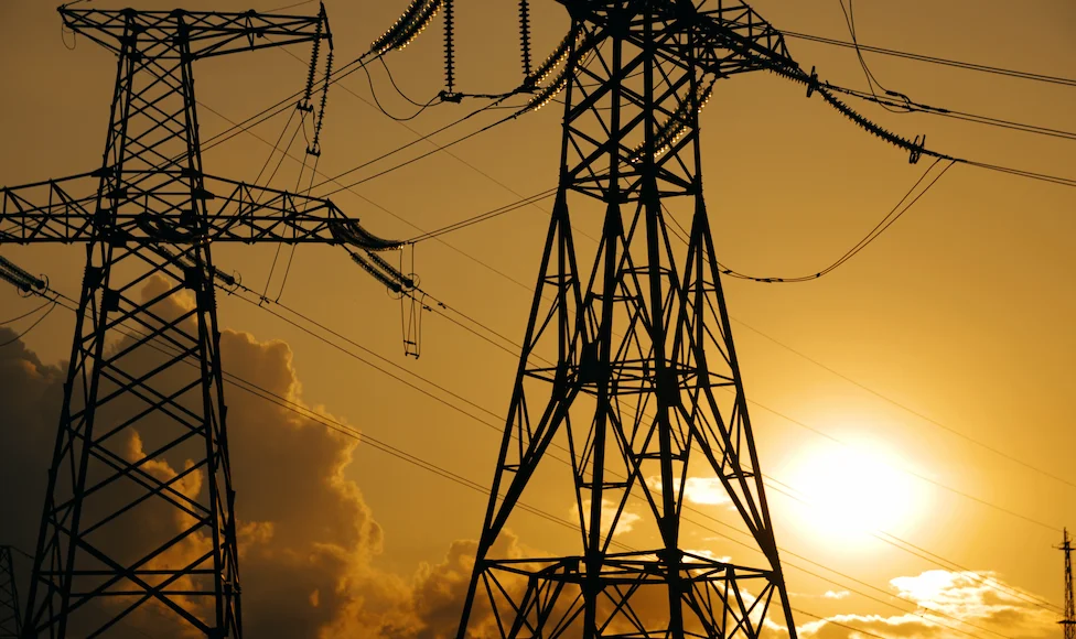 yellow transmission towers