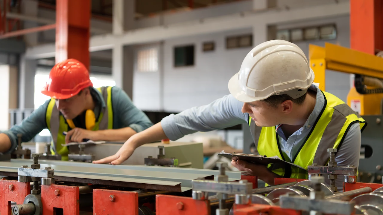 two engineers checking machine